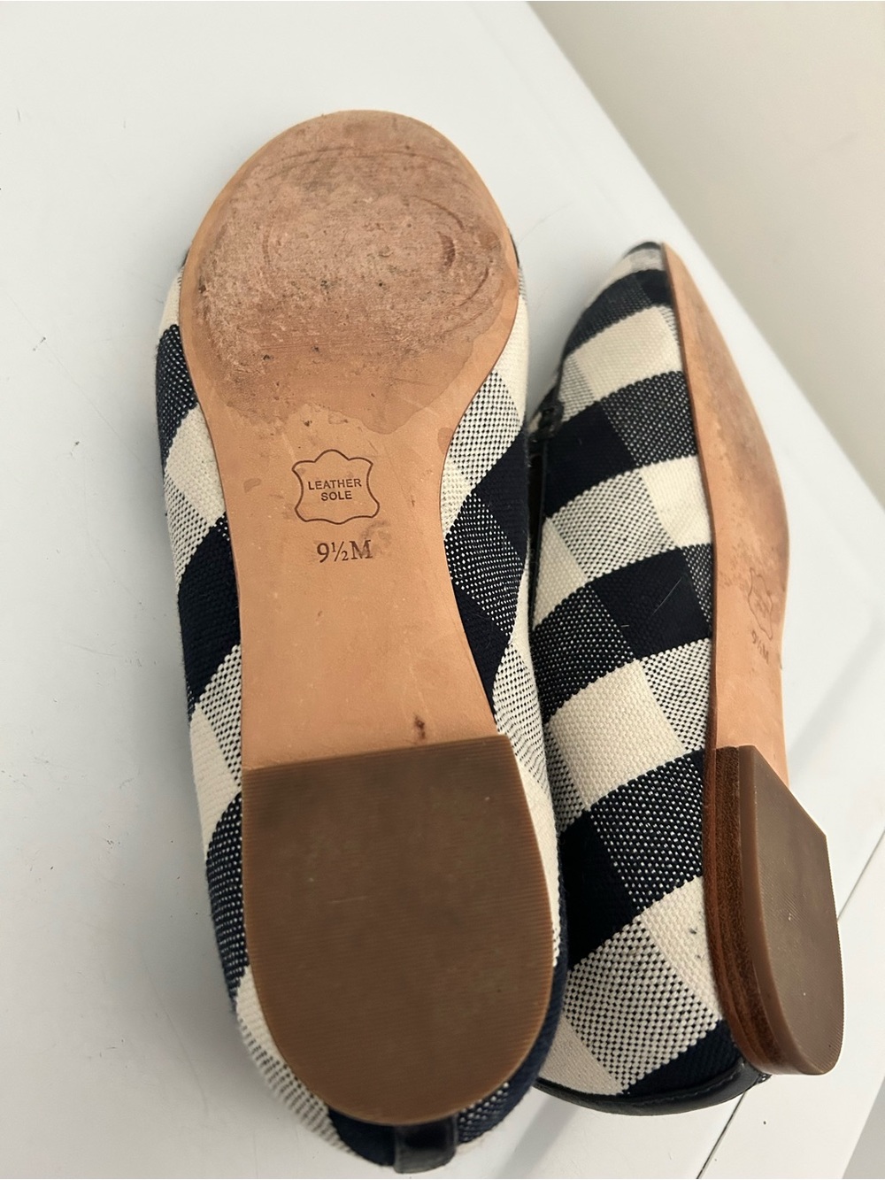 Talbots Ryan Gingham Loafers in Canvas Plaid Navy Blue Cream Size 9.5 M - Picture 11 of 15